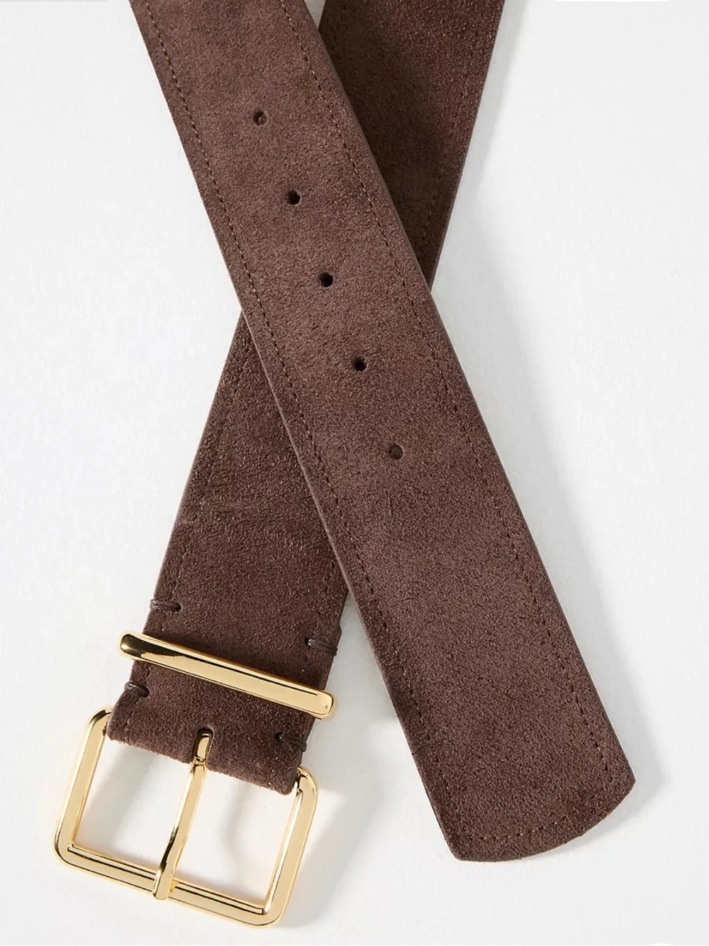 Anthropologie Brown Suede Belt with Gold Buckle 100% authentic Genuine Leather